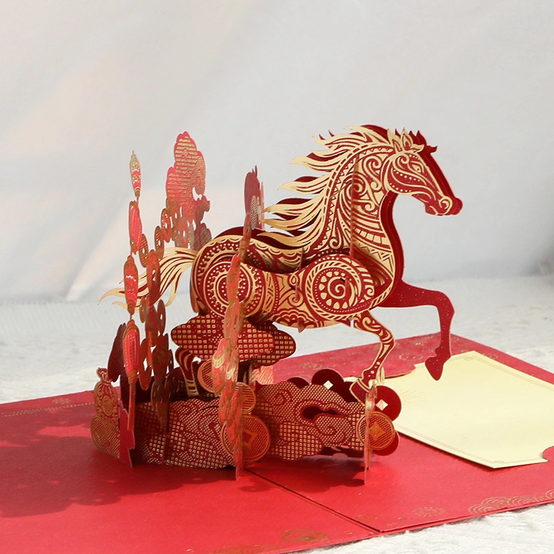 3d horse pop up card | chinese new year red gold greeting card