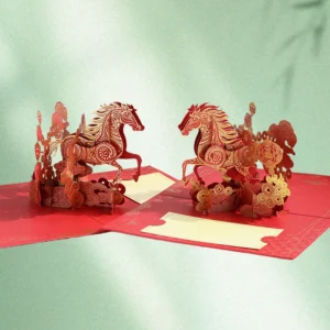 3d horse pop up card | chinese new year red gold greeting card