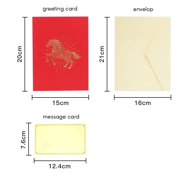 3d horse pop up card | chinese new year red gold greeting card